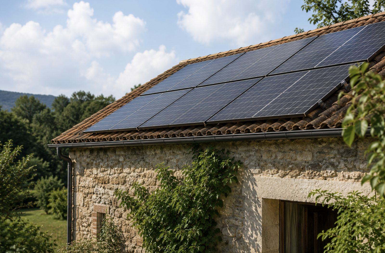 Panneaux photovoltaïques sur toiture en tuiles