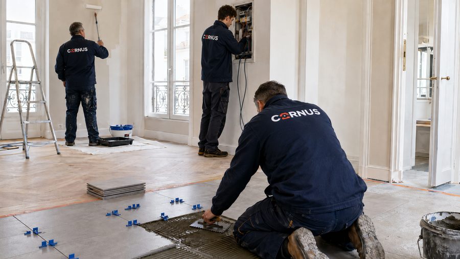 Rénovation intérieure d'un appartement : peinture, électricité et pose de carrelage