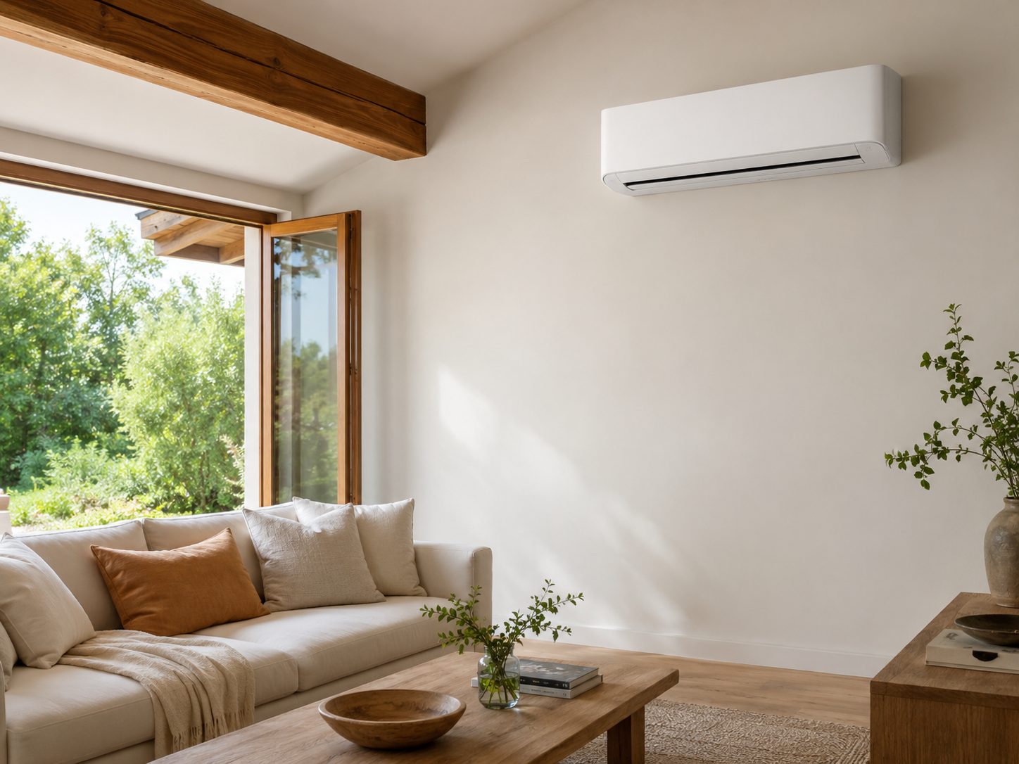 Climatisation murale réversible dans un salon